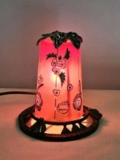 Rare André Delatte Nancy Nightlight Lamp Enameled Glass Paste Floral Wrought Iron picture