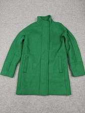 J Crew Coat Womens 4 Green Wool Overcoat Full Zip Pockets Lined Mid Length picture