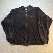 Vintage Adidas Velour Track Jacket Black Gold Trefoil Bomber Size XL Made In HK picture