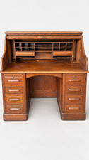 Vintage Oak Crest Roll Top Desk Golden Brown Oak Traditional Home Office S Curve picture