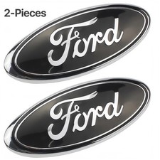 BLACK & CHROME 2005-2014 Ford F150 FRONT GRILLE/ TAILGATE 9 inch Oval Emblem 2PC picture