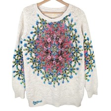 Desigual Colorful Pullover Sweater Graphic Floral Sequin Art Geometric Women's L picture