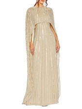 Mac Duggal Champagne Embellished Sequin Beaded Column Cape Gown Size 12 $798 picture