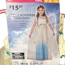 Girls Greek Goddess Costume Dress & Headpiece 2-Piece Set Size M 8-10 Halloween picture
