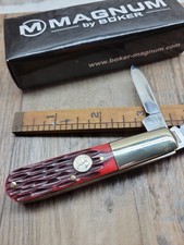 Magnum By Boker Red Jigged Bone Barlow 2 Blade Pocket Knife NIB picture
