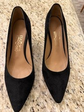 Salvatore Ferragamo Black Suede Pointed Toe Kitten Heel Slip-On Pumps 7.5 picture
