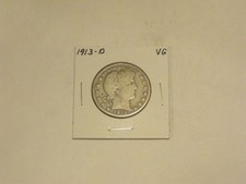 1913-D  Silver Barber Half Dollar  in Very Good  condition  Nice Coin picture