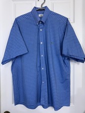 Lacoste Check Short Sleeve Button Down Shirt Mens XL /44 Slim Fit  Blue White picture