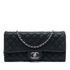 Chanel CC Quilted Iridescent Fabric East West Flap Pre-Loved Shoulder Bag Black picture