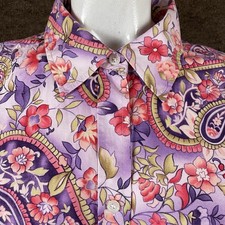 Talbots Button Down Shirt Large Long Sleeve Pink Paisley Cotton Stretch 35 picture