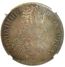 1709-A France Louis XIV Ecu Rare Coin - Certified NGC XF Detail (EF) picture