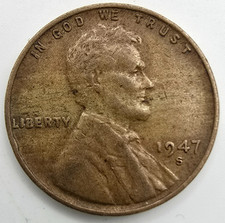 1947 S Lincoln Wheat Cent Woody VF/XF Wood Grain Penny Improper Alloy Mix Error picture