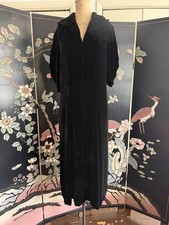 Vintage Antique 1930’s ‘40s Black Silk Velvet Midi Dress Puff Sleeves M picture