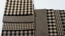 Primitive Antique Black Tan Halloween Homespun Plaid Quilt Doll Fabric Scrap Lot picture
