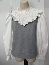 EUC Sea New York Ruffled l/s White Gray Sweatshirt Tunic Top MSRP $350 WOMEN’S M picture