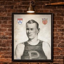 Antique Charcoal Portrait Man Drawing University of Pennsylvania Olympic Athlete picture