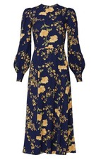Reformation Creed Sz4 Yellow Floral Blue Long Sleeve Midi Dress orig $248 picture