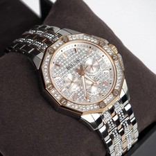 Men's Bulova Octava Crystal Gemmed Dial Silver & Rose Gold Quartz Watch 98C133 picture