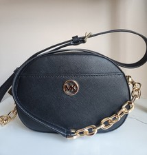 Michael Kors Black Saffiano Leather Crossbody Bag with Gold Chain picture