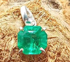 Certified 24.20 Ct Natural Emerald 925 Solid Silver Asscher Cut Pendant Gemstone picture