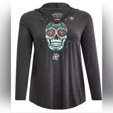 Torrid Gray Graphic Hoodie with Sugar Skull picture
