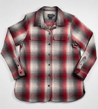 Pendleton Modern Rider Flannel Shirt Shadow Plaid Virgin Wool Red Gray Petite L picture