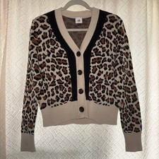 Cabi Nine Lives Leopard Print Cardigan Sweater 4289 Size M Womens Mob Wife Chic picture