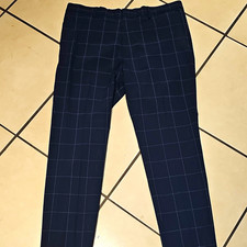 H&M Men's Blue Check Dress Pants Slim Fit Regular Size 38 Waist 38 in picture