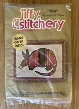 Sunset Designs Jiffy Stitchery Arnie Armadillo #404 Crewel Kit Boho NOS HTF picture