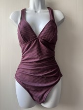 NEW CUPSHE One Piece Strappy Tie Back Ruched Swimsuit Purple Womens Size M picture