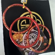 Budhagirl 2 Gold & Red Koi & 1 Red All Weather Med Bangle Bracelets Gift Bag picture