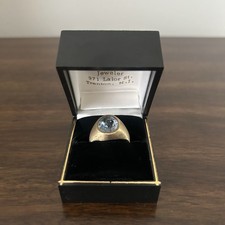 Vintage Crosby 10k Yellow Gold Synthetic Glass Blue Topaz Ring 4 Grams Size 9 picture