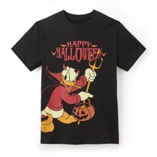 Donald Duck Happy Halloween T-Shirt Devil Vampire Disney Graphic Tee Black picture