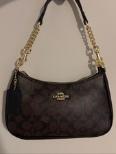 Coach Dark Brown Signature Teri Shoulder Bag (Regular Size) picture