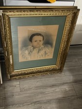 Antique Child Portrait Hand Colored Ornate Gilt Gesso Frame 26x30, For Charity picture