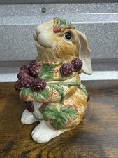 2002 Fitz & Floyd Vintage Blackberry Rabbit Lidded Candy Jar Ceramic 6” Tall picture