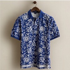 Polo Sport Ralph Lauren Polo Shirt Mens M Blue White Hibiscus Floral 1997 picture