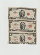 3-1953 $2 Red Seal Notes Series  A-B-C in circulated condition. picture