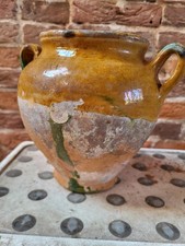 Antique French Confit Pot 19th Century, Yellow Glaze with Green drips, H17cm picture