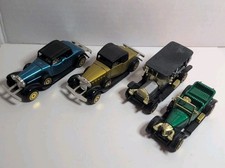 VINTAGE CLASSIC ANTIQUE CARS HONG KONG DIECAST LOT (4) PEUGEOT CADILLAC MAXWELL picture