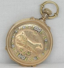 ANTIQUE 18S WALTHAM SULKY 14K MULTI-COLOR BOX HUNTER POCKET WATCH, SERVICED picture