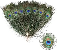 THARAHT 12pcs Peacock Feather Natural in Bulk 10-12 inch 25-30cm Small EyeFor Cr picture