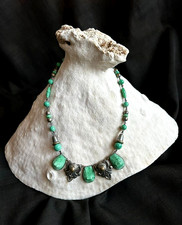 Antique/Vintage 1920's Czech 'Peking' Green Glass Necklace - Neiger Brothers ? picture