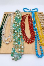 Vintage Estate Jewelry Lot 7 Necklaces Crystal Glass Gemstones Quartz Signed picture