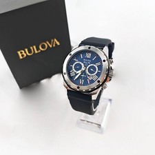 Bulova 98B258 Marine Star Blue Dial Black Rubber Strap Quartz Men's Watch 44mm picture
