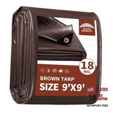 Tarp 9x9ft Tarps Heavy Duty Waterproof 18Mil 9x9 Feet-Finished size Brown picture