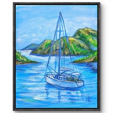 Original Sailboat Painting 8x10 Impressionist Acrylic Canvas Signed Home Decor picture