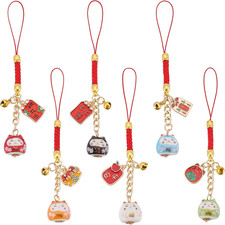 6PCS Lucky Beckoning Cat Keychains Pendant Japanese Maneki Neko Cat picture