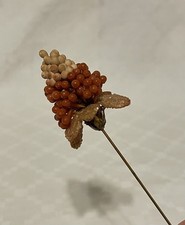 Vintage Millinery Flower Buds Hatpin Salmon Pink & Beige Sparkly Petals 5” RARE picture