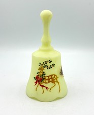 Vintage Fenton Art Glass Satin Custard Christmas Deer hand painted Bell GLOWS picture